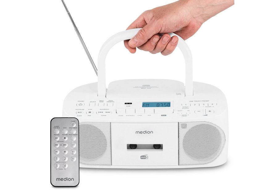 Medion® Boombox MEDION® LIFE® DRX-1 Plus (MD400003) Radio (AM- / FM- Tuner, MW / UKW mit RDS, 3 W, Bluetooth® 5.4, AUX-In, Batteriebetrieb: 6 x 1,5 V, Kopfhöreranschluss)