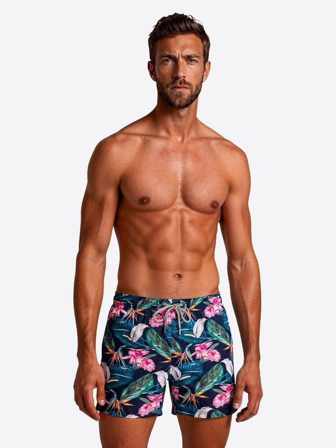 Bondi Joe Badeshorts Premium Badehose Roscoe Green ohne Netz Boardshorts schnelltrocknend