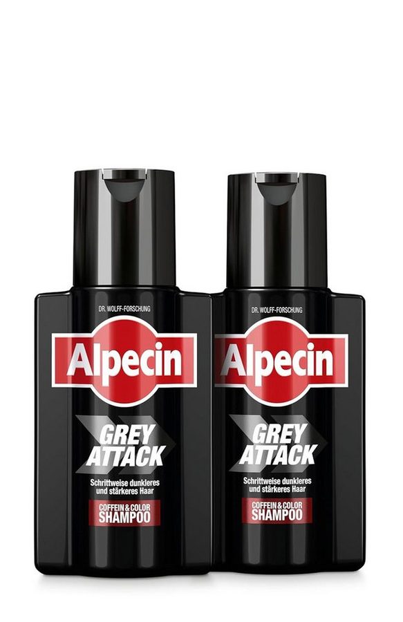 Alpecin Haarshampoo Grey Attack Coffein & Color Shampoo, 2-tlg., Graduelle Haarverdunkelung