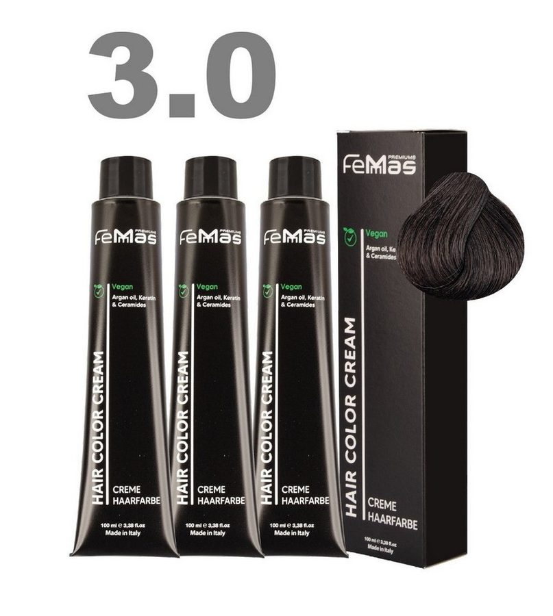 Femmas Premium Haarfarbe FemMas professionelle Haarfarbe mit Arganöl 3 x 100 ml
