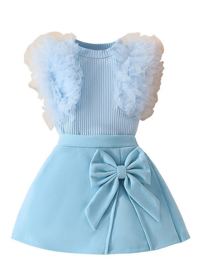 Gluckids Shirt & Rock Baby Mädchen Süße Sommer Outfits Set, Ärmellos Top + Rock mit Bowknot (Set, 2-tlg) Elegante Rüschen Baby-Sets, Party, Urlaub, Hochzeit Babykleidung
