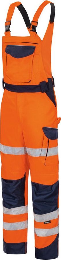 vizwell Arbeitslatzhose Warnschutz Latzhose Herren warnorange warngelb DIN zertifiziert, strapazierfähig, Knietasche aus Oxford-Material