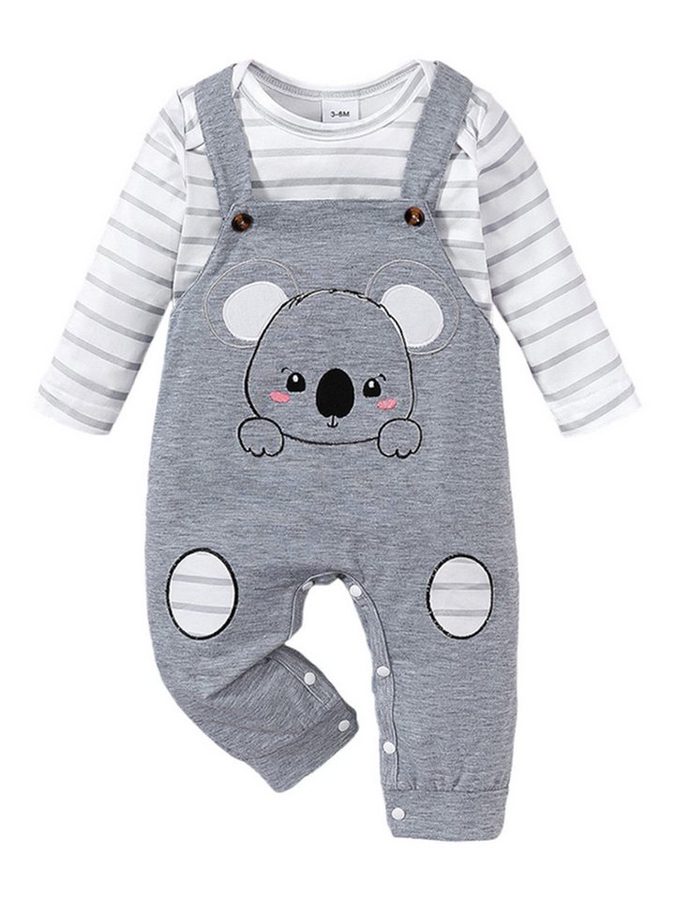 Lapastyle Langarmshirt & Hose Baby-Set für Neugeborene, gestreifter Pullover & Overall mit Tierdruck (Set, 2-ylg) Niedlicher Geburtstagsanzug für Baby Jungen, langärmliger Strampler