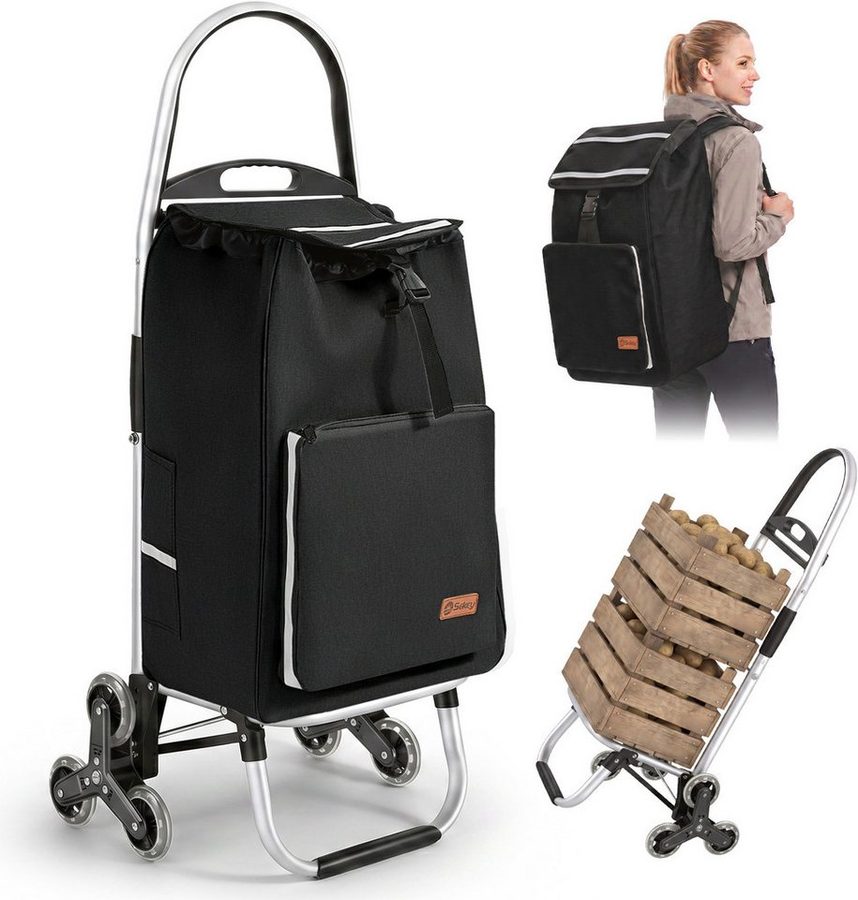 Sekey Einkaufstrolley Treppensteiger klappbar Einkaufswagen 4-in-1 Trolley mit Kühltasche, 60 l, 50L Abnehmbarer Rucksack – flexibel und praktisch