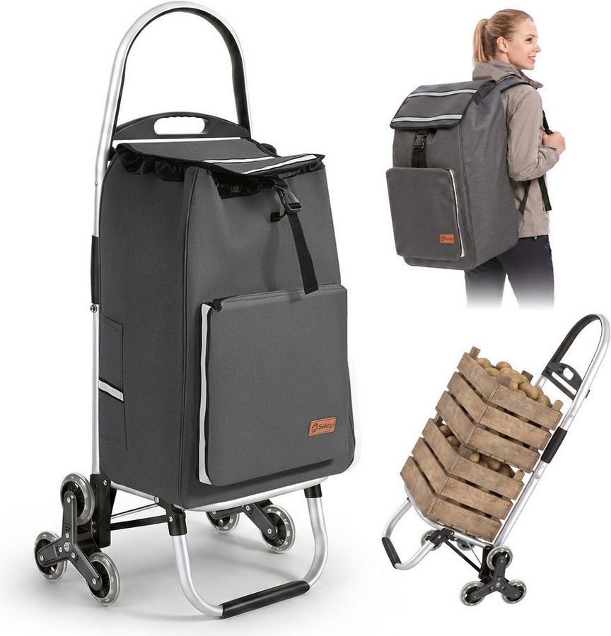 Sekey Einkaufstrolley Treppensteiger klappbar Einkaufswagen 4-in-1 Trolley mit Kühltasche, 60 l, 50L Abnehmbarer Rucksack – flexibel und praktisch