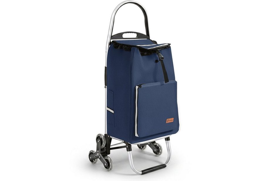 Sekey Einkaufstrolley Aluminium 2-in-1 Faltbar Einkaufstrolley Treppensteiger mit Kühltasche, 50 l zusammenklappbarer Transportwagen Treppensteiger Einkaufswagen
