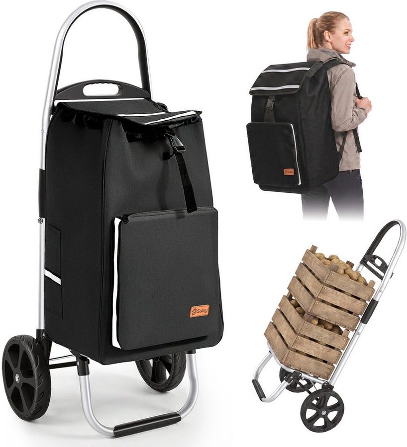 Sekey Einkaufstrolley 4-in-1 Einkaufstrolley Klappbar Einkaufswagen mit Rucksack, Kühltasche, 60 l, 60 l, Klappbarer Transportwagen, Handwagen mit großen Rädern von Sekey