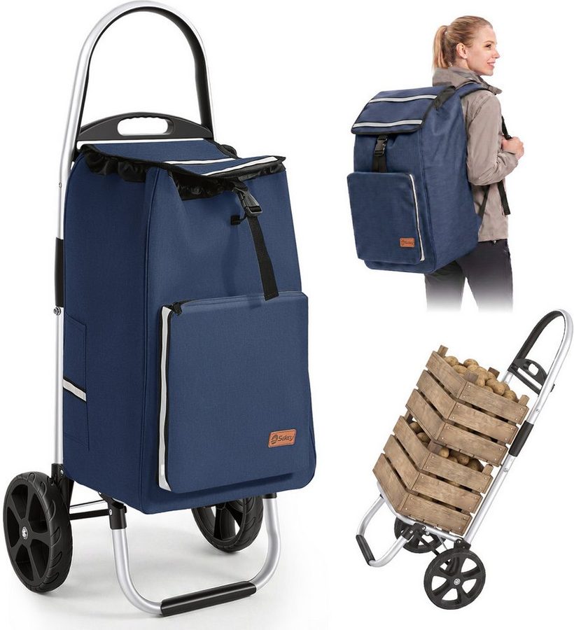 Sekey Einkaufstrolley 4-in-1 Einkaufstrolley Klappbar Einkaufswagen mit Rucksack, Kühltasche, 60 l, 60 l, Klappbarer Transportwagen, Handwagen mit großen Rädern