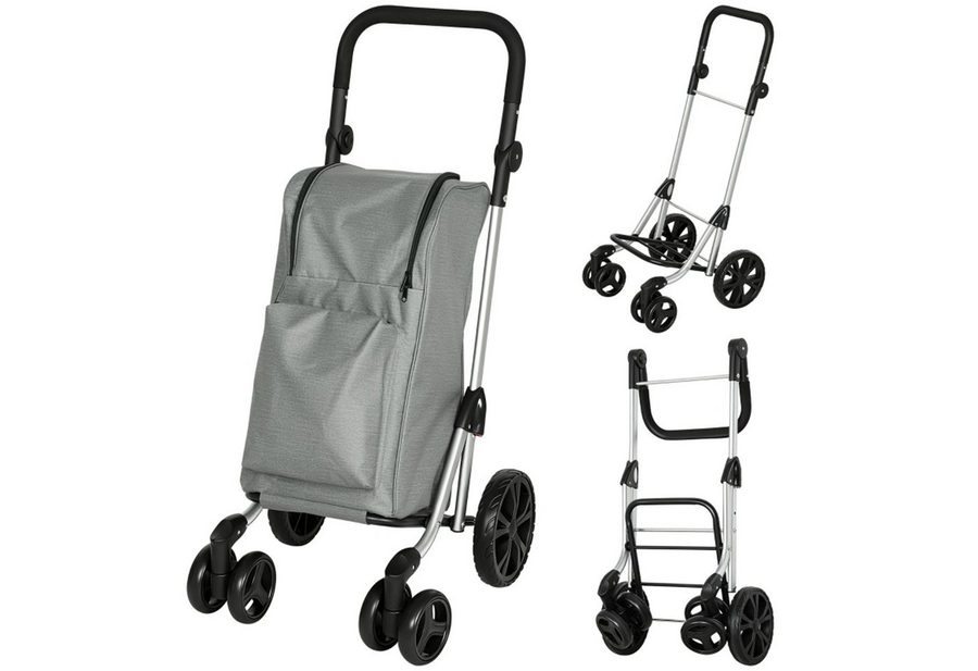 MC Star Einkaufstrolley Einkaufstrolley, 46 Liter Tasche, Faltbarer Einkaufswagen, mit Kühltasche, verstellbarer Griff, Aluminiumrahmen, Grau