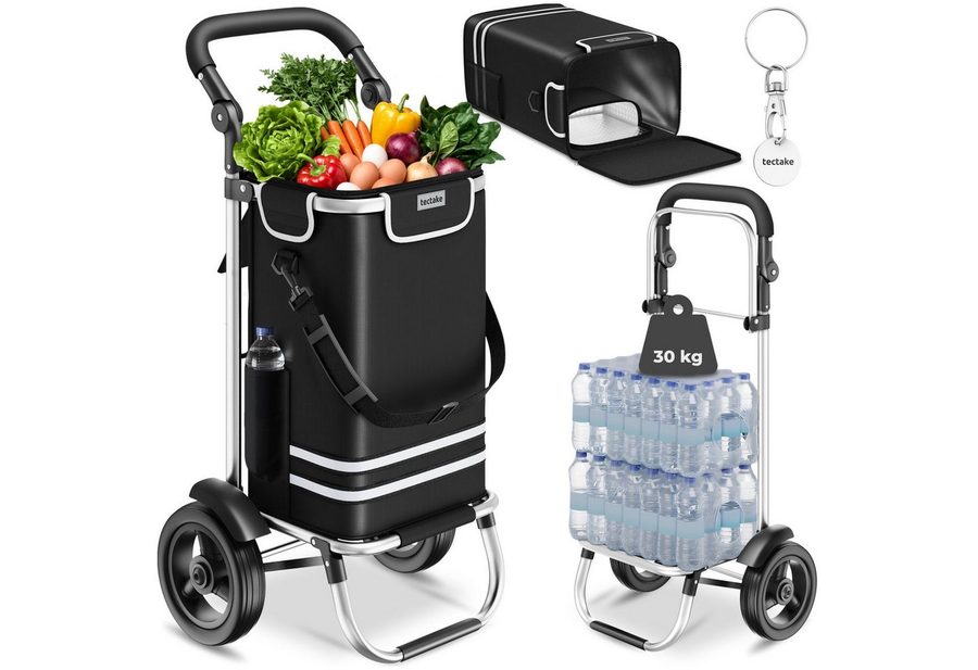 tectake Einkaufstrolley Rollkoffer 3-in-1 Inkl. Kühltasche und leichtgängige Profilräder, klappbares Aluminiumgestell mit abnehmbarem Bezug, verstellbar