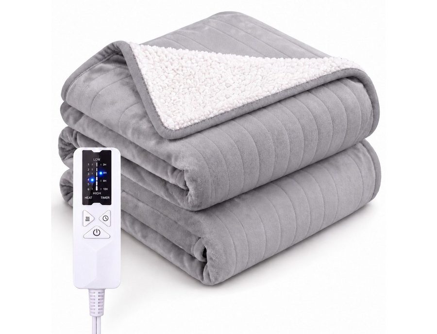 Nettlife Heizdecke Elektrisch hellgrau Überhitzungsschutz,6 Temperaturstufen,2–10H Timer, für das Bett das Sofa und beim Camping( 200x180 cm/180x130cm) , Zeitschaltuhr & waschbar bei 30 °C