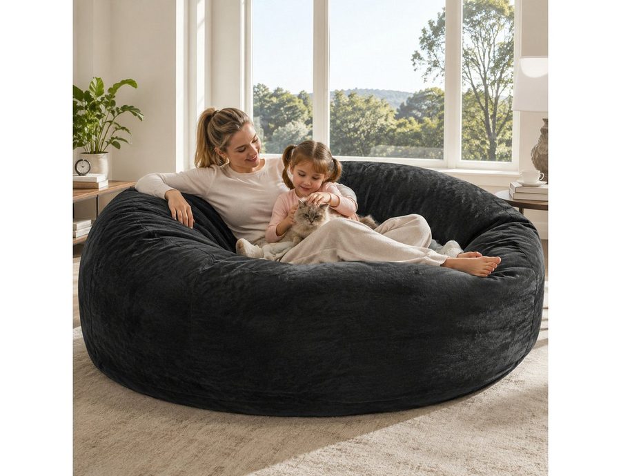 VUZINIC Sitzsack 6ft mit Füllung, für Groß & Klein, weich (1 St), maschinenwaschbarer Bezug, Schwarz