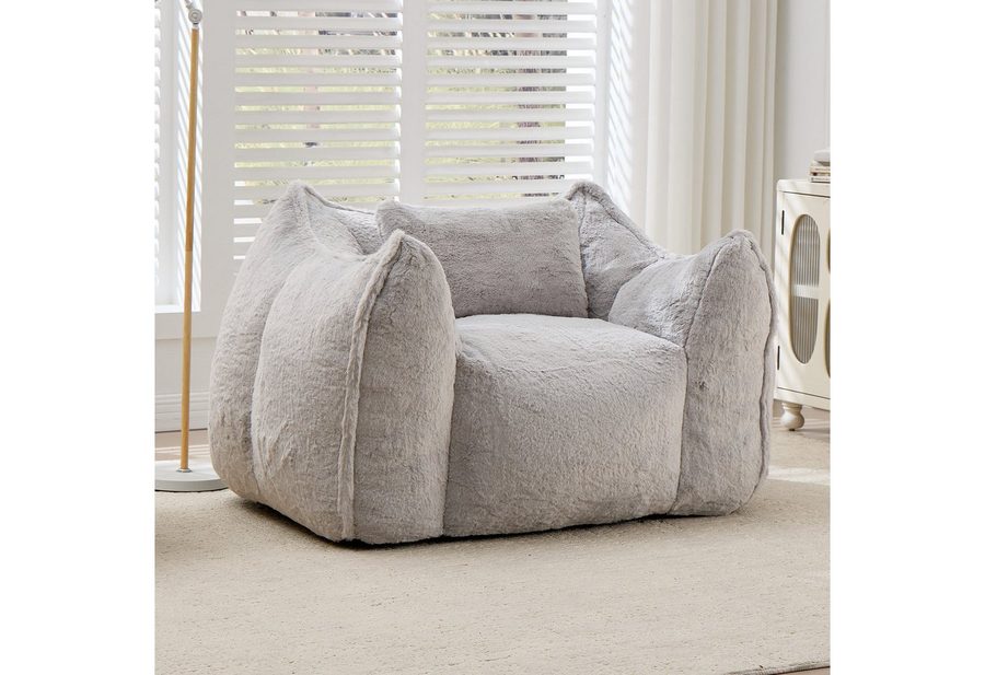 Vankel Relaxliege Sofas Wohnzimmer Loungesessel aus Kunstfell weich & bequem, Bean Bag Sessel mit Schaumstofffüllung und ohne Montage