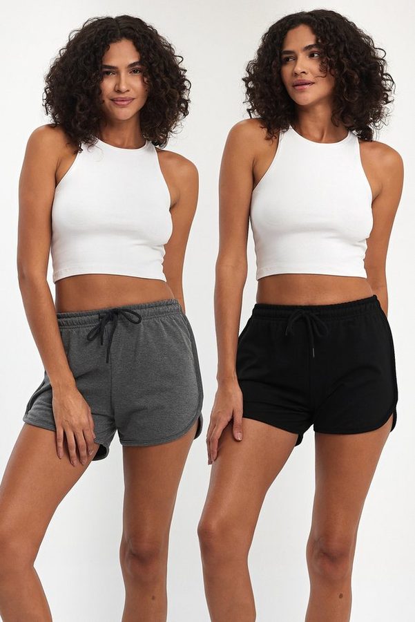 COMEOR Sporthose Kurze Hose Damen Sportshorts Laufshorts Sommer Hosen Trainingshose (2-tlg)