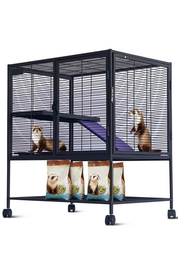 GarveeMore Kleintierkäfig Mit abnehmbarer Rampe, abnehmbarer Ablage,zusätzlichem Ablageständer, 92x77x50cm für Frettchen, Chinchillas, Meerschweinchen und Hamster