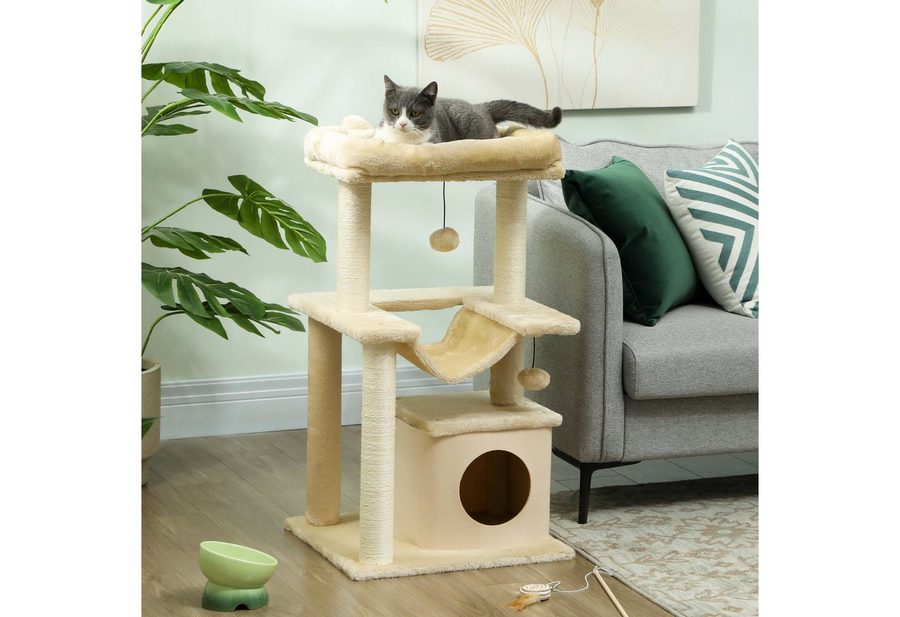 PawHut Kratzbaum Katzenturm mit Hängematte, Kletterbaum, für Katzen unter 4 kg von PawHut