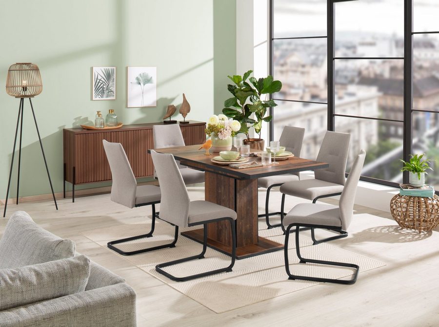 HELA Essgruppe Ariana, Esstisch mit 6 Stühlen, ausziehbarer Küchentisch, (Set, 7-tlg., 1 Tisch ausziehbar / 6 Stühle), Tisch 120-160cm, 6 Stühle mit hoher Belastbarkeit von Hela