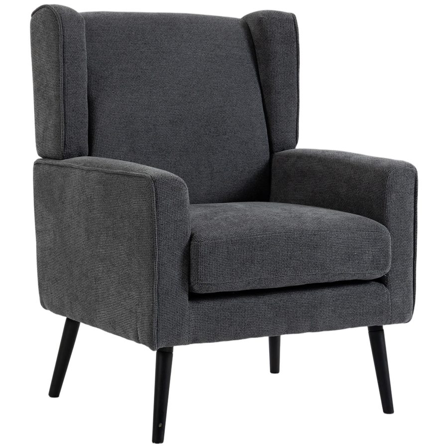 HOMCOM Polstersessel aus Chenille, Ohrensessel im Mid-Century-Stil mit Armlehnen und konischen Beinen aus Gummibaumholz, für Wohnzimmer, Büro, 72x72x95 cm, Dunkelgrau   Aosom von HOMCOM
