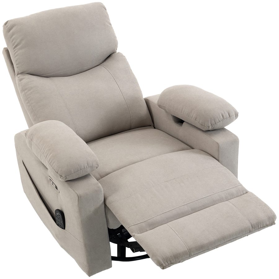 HOMCOM Elektrischer Relaxsessel Fernsehsessel mit Massage & Wärme, 270° Drehbar Massagesessel mit Liege- und Schaukelfunktion, 3D-Armlehnen, USB-C/USB-Anschlüssen, Verstellbarer Kopfstütze, Hellgrau   Aosom von HOMCOM