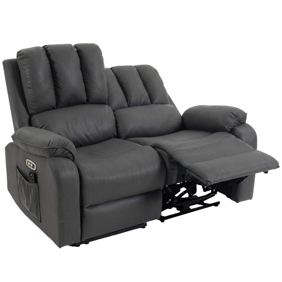 HOMCOM 2-Sitzer Elektrisches Relaxsofa, Massagesessel, Relaxsessel Bequem Fernsehsessel mit Massage- und Heizfunktion, 2 Fernbedienungen, USB-/USB-C-Anschlüssen, Leathaire, Dunkelgrau   Aosom