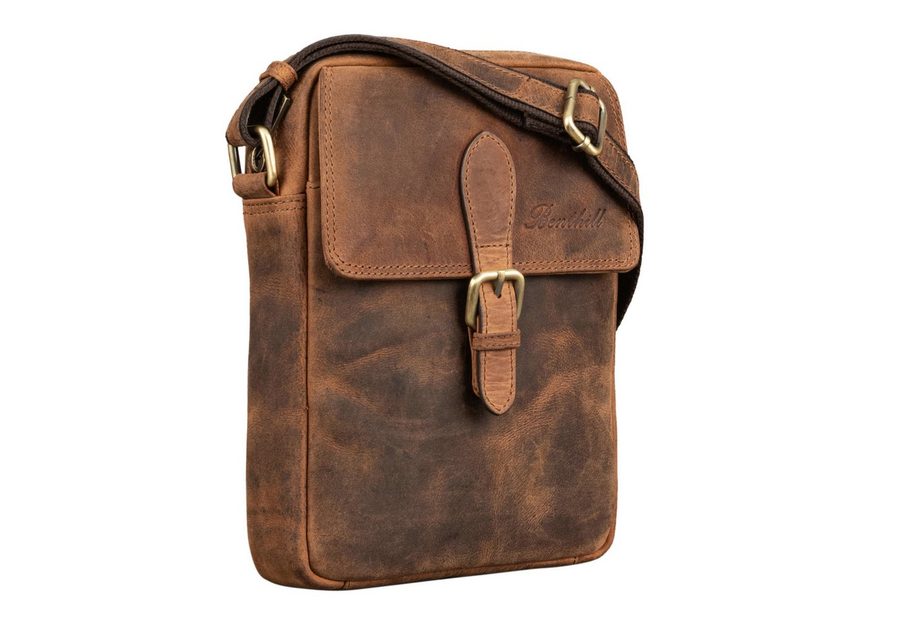 Benthill Umhängetasche Herren Umhängetasche Echt Leder Wandertasche Messenger Schultertasche, Reißverschlussfach von Benthill