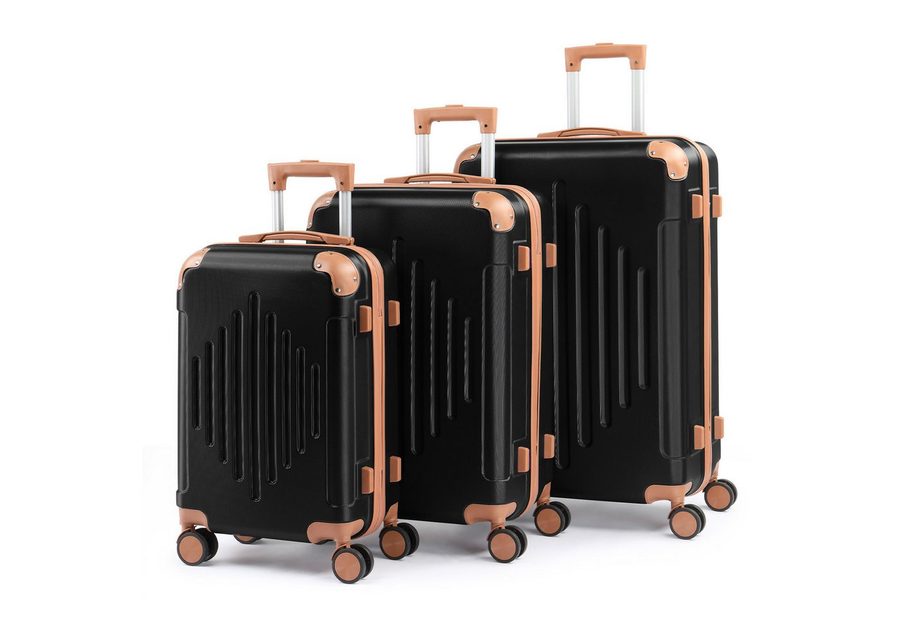 LALAHO Trolleyset Koffer set (M,L,XL) Rollkoffer, 4 Rollen, Handgepäck mit 360° Rollen, Teleskopstange, Schwarz