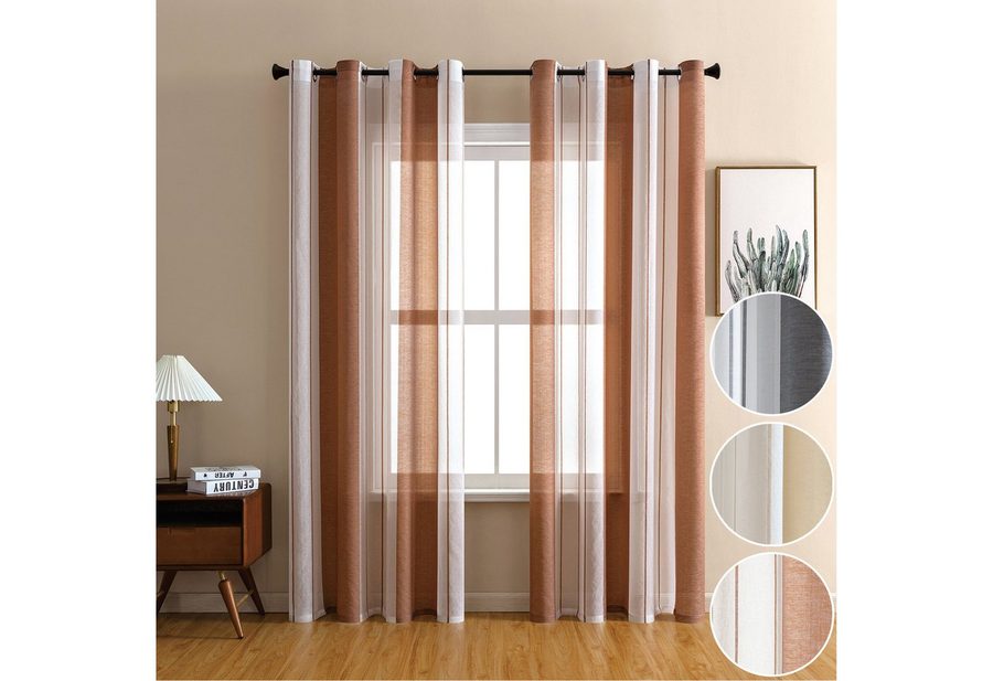 Qelus Vorhang Moderne Streifen-Voilegardinen, 2er-Set, Lichtdurchlässig & Elegant, Semi-Transparent, Mit Ösen, 3 Farben, Für Wohnzimmer & Schlafzimmer von Qelus