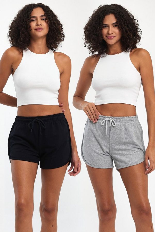 COMEOR Sporthose Kurze Hose Damen Sportshorts Laufshorts Sommer Hosen Trainingshose (2-tlg)