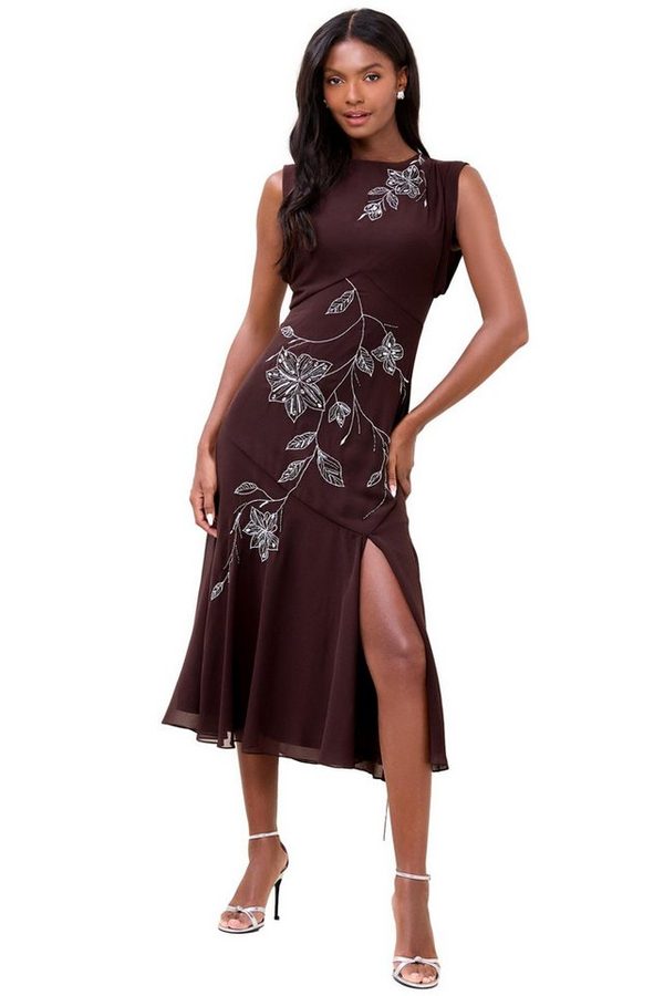 LIPSY Midikleid Lipsy geblümtes, verziertes Fit + Flare Midikleid (1-tlg)