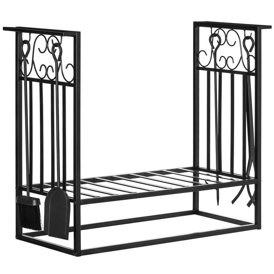 HOMCOM Kaminholzständer mit Kaminbesteck 75 x 30 x 60 cm, Brennholzregal aus Stahl schwarz, Feuerholzablage & Kaminwerkzeug   Aosom.de von HOMCOM