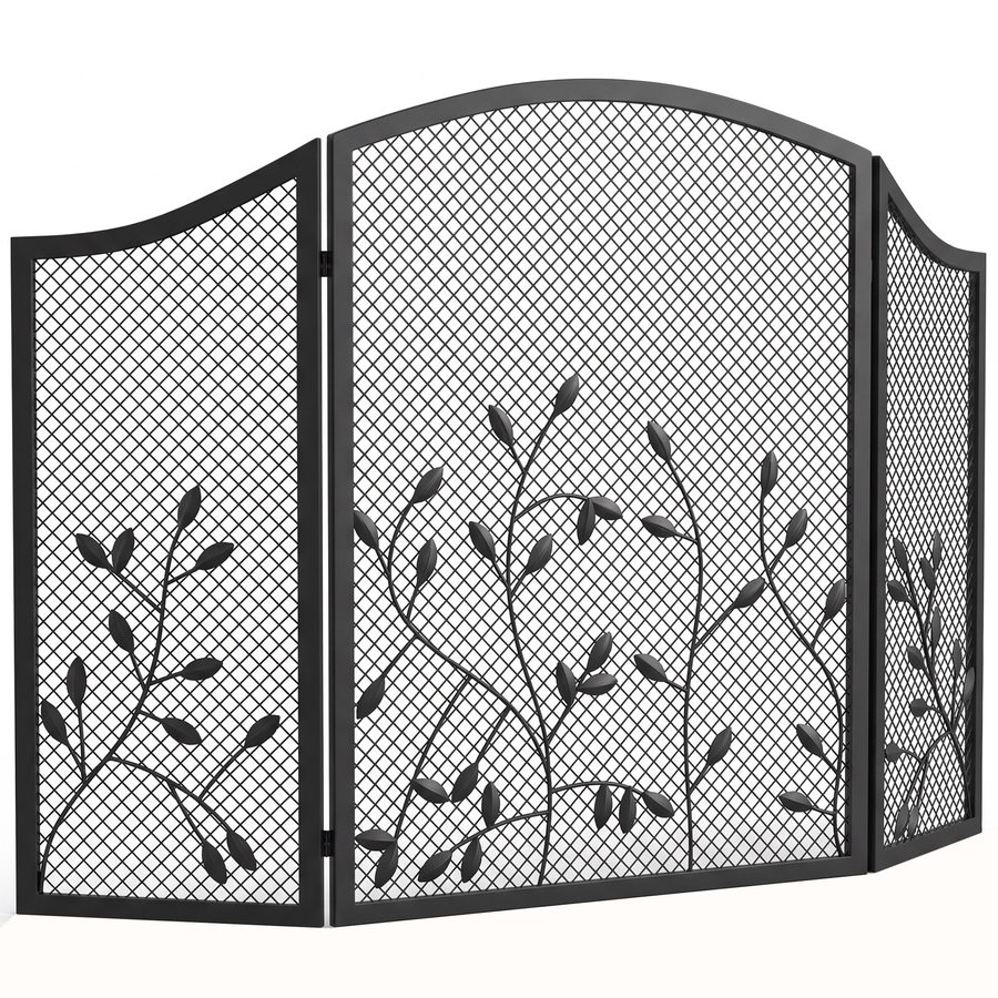 HOMCOM Kaminschutzgitter, 3-Teiliger Klappbarer Kaminschutz aus Hitzebeständigem Metall, Funkenschutz, Funkenschutzgitter für Wohnzimmer, Schlafzimmer, 122 x 75 cm, Schwarz   Aosom