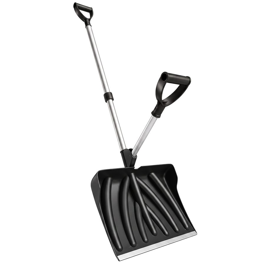 Outsunny Schneeschieber 45 cm breit Kusnstoff Schneeschaufel mit Ergonomischer Zusatzgriff, Schneeräumer mit Alustiel Metallkante, für Schneeräumung Winterdienst Hof   Aosom