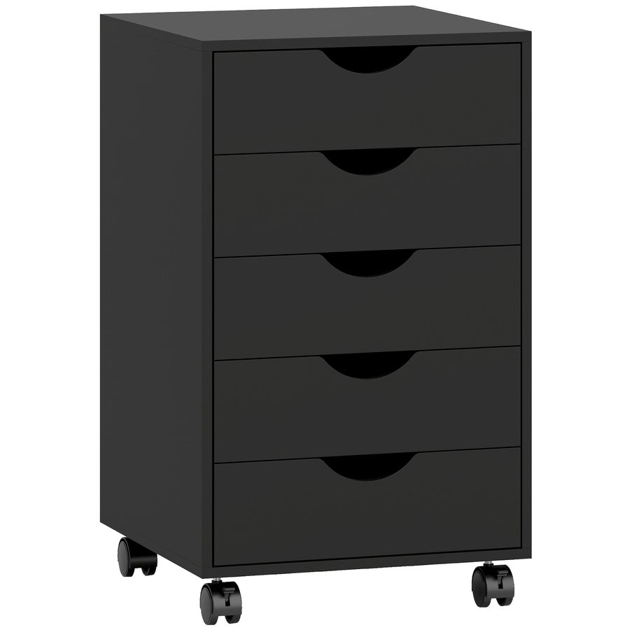 HOMCOM Rollcontainer Büroschrank mit 5 Schubladen Bürocontainer Aktenschrank mit Rollen Rollschrank mit Bremsen Druckschrank 40 x 40 x 67 cm Schwarz   Aosom