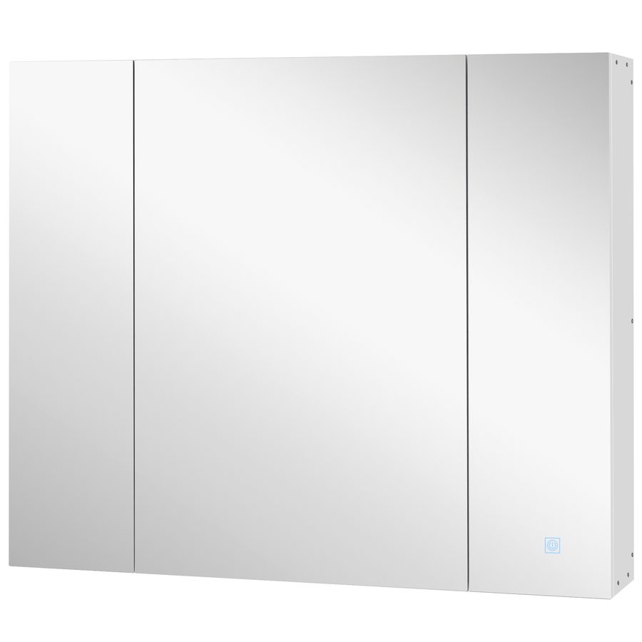 kleankin Spiegelschrank mit LED-Beleuchtung, 90x15x75 cm Badezimmerschrank mit Spiegel, Soft-Close-Türen, 3-Farben-dimmbar, verstellbare Ablagen, Touch-Schalter, Weiß   Aosom