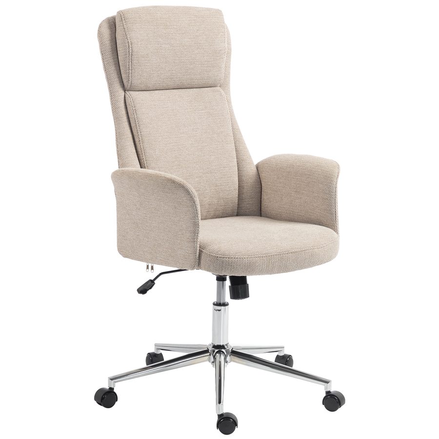 HOMCOM Ergonomischer Bürostuhl mit hoher Rückenlehne und Doppelpolster, gepolsterter Drehstuhl mit Chenille, Wippfunktion, gepolsterte Armlehnen, Rollen, höhenverstellbar, Beige   Aosom von HOMCOM