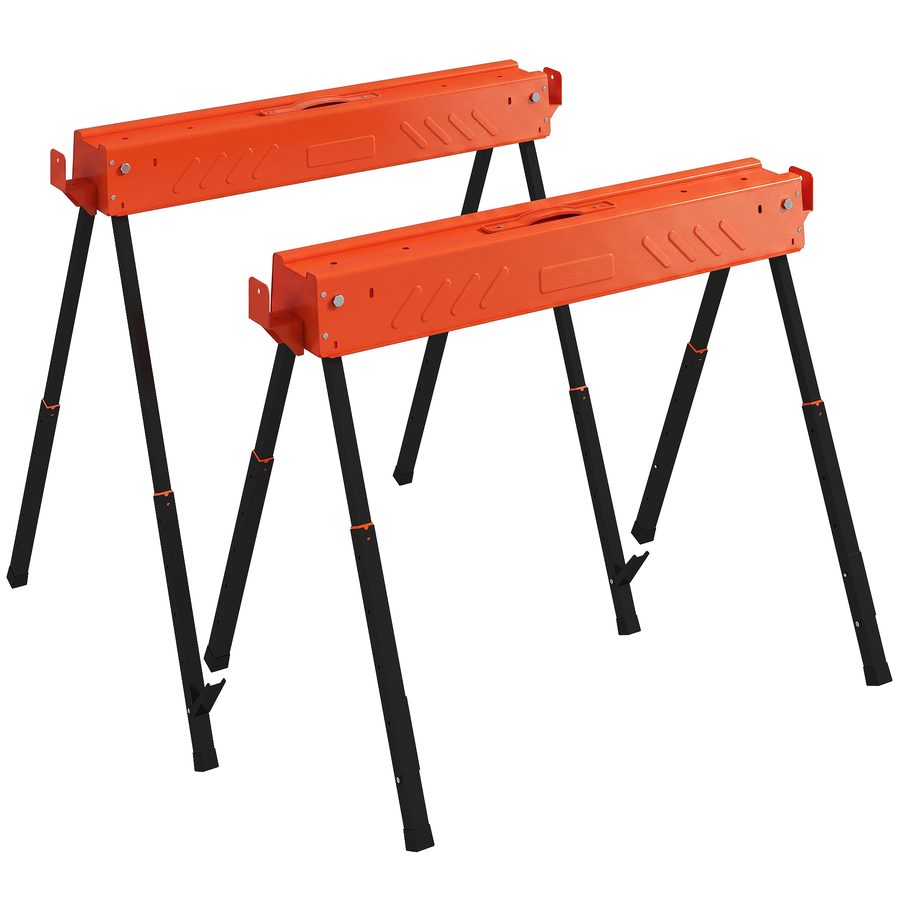 HOMCOM Arbeitsbock 2er Set Sägebock Klappbock bis 500 kg Belastbar Gerüstbock aus Metall Unterstellbock mit 2 Haken, Griff, Rutschfest Stützbock, 2x4-Halterung, Orange   Aosom von HOMCOM