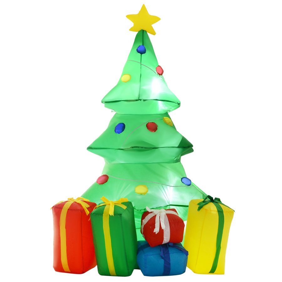 HOMCOM Aufblasbare Weihnachtsdekoration mit LED-Licht, Geschenken, 150 cm Selbstaufblasender Weihnachtsbaum Wasserdicht für Weihnachtsfeiern, Indoor, Outdoor   Aosom