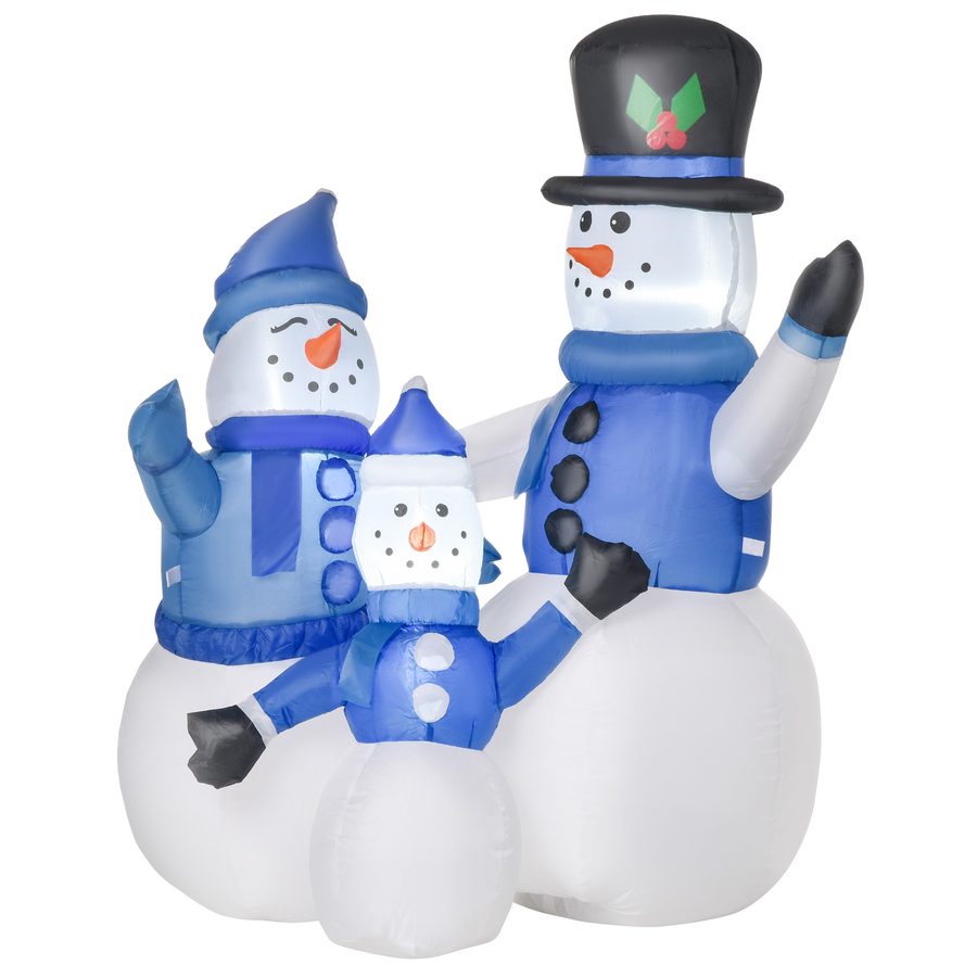HOMCOM Selbstaufblasbarer Schneemann Familie mit LED Gebläse 120 cm, winterliche Dekoration in Blau, L100 x B55 x H120 cm für festliche Stimmung   Aosom.de