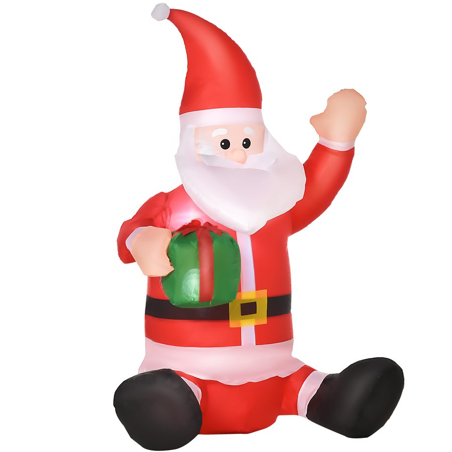 HOMCOM Selbstaufblasbarer Weihnachtsmann LED Weihnachtsdekoration mit Geschenk und Gebläse, rot, 70x50x120cm für festliche Stimmung   Aosom.de