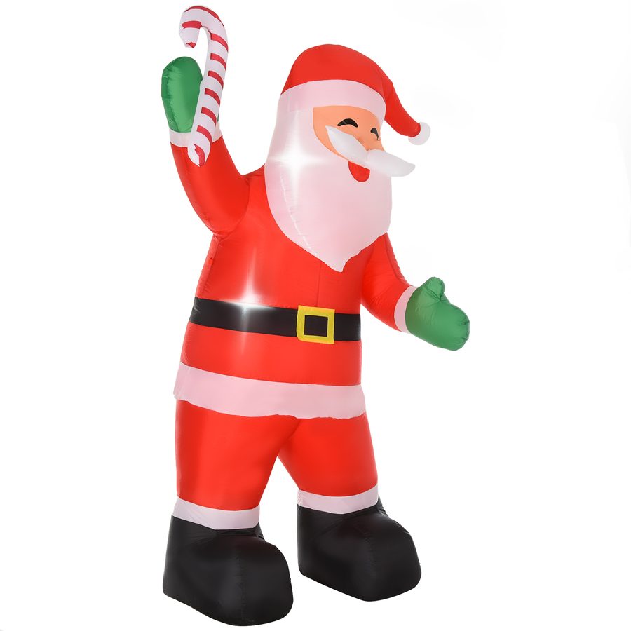 HOMCOM Aufblasbar Weihnachtsdeko, 2,4 m Weihnachtsmann mit LED-Beleuchtung, Zuckerstange, Gartendeko, Selbstaufblasende Weihnachtsbeleuchtung für Innen- und Außenbereich   Aosom