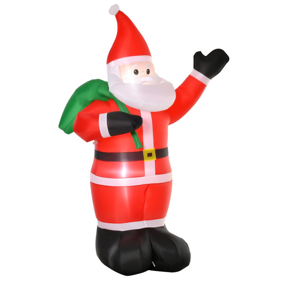 HOMCOM Aufblasbar Weihnachtsdeko, 2,4 m Weihnachtsmann mit LED-Beleuchtung, Gartendeko, Selbstaufblasende Weihnachtsbeleuchtung für Innen- und Außenbereich   Aosom