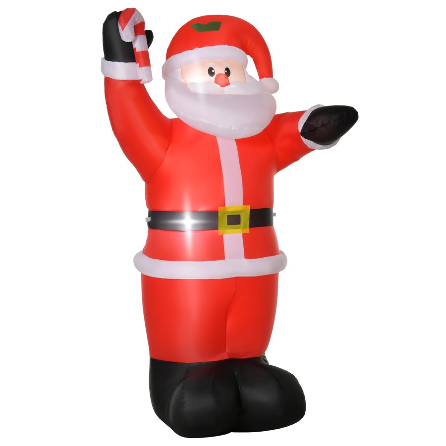 HOMCOM Aufblasbar Weihnachtsdeko, 2,4 m Weihnachtsmann mit LED-Beleuchtung, Zuckerstange, Gartendeko, Selbstaufblasende Weihnachtsbeleuchtung für Innen- und Außenbereich   Aosom