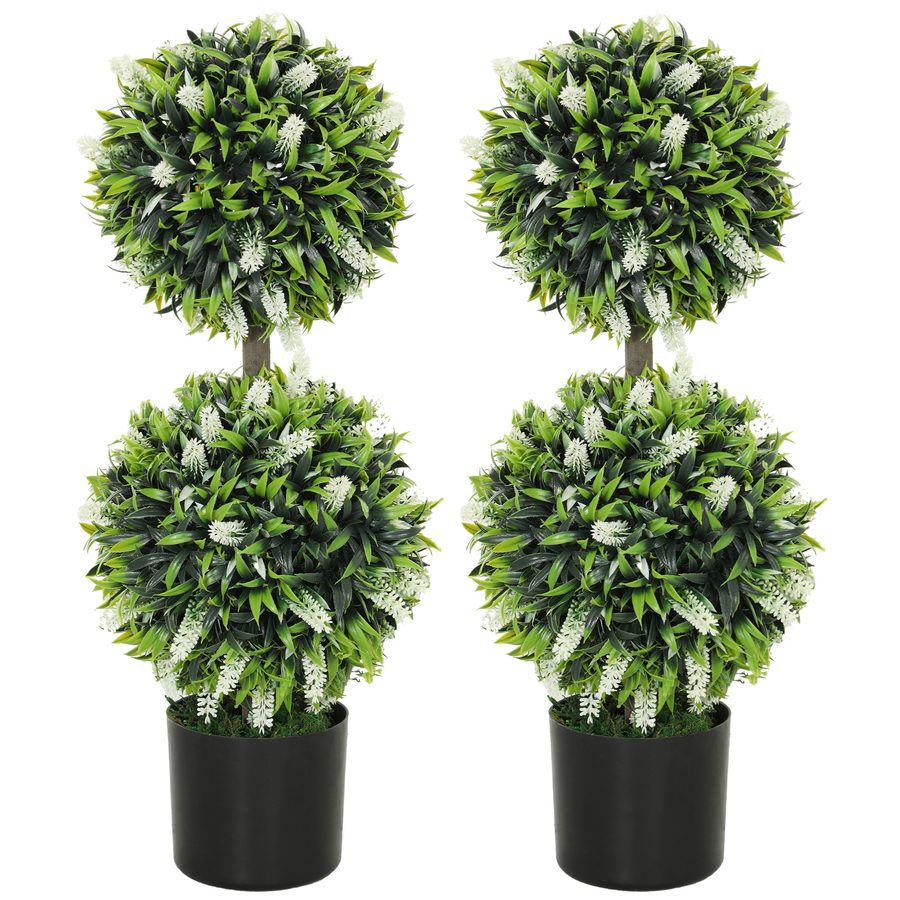 HOMCOM 2er-Set künstliche Lavendelbäume groß 70 cm Kunstpflanze, Plastik künstliche Pflanzen im Topf, UV-beständiger Kunstblumen mit 2 Kugel für Wohnzimmer Schlafzimmer Büro Garten   Aosom
