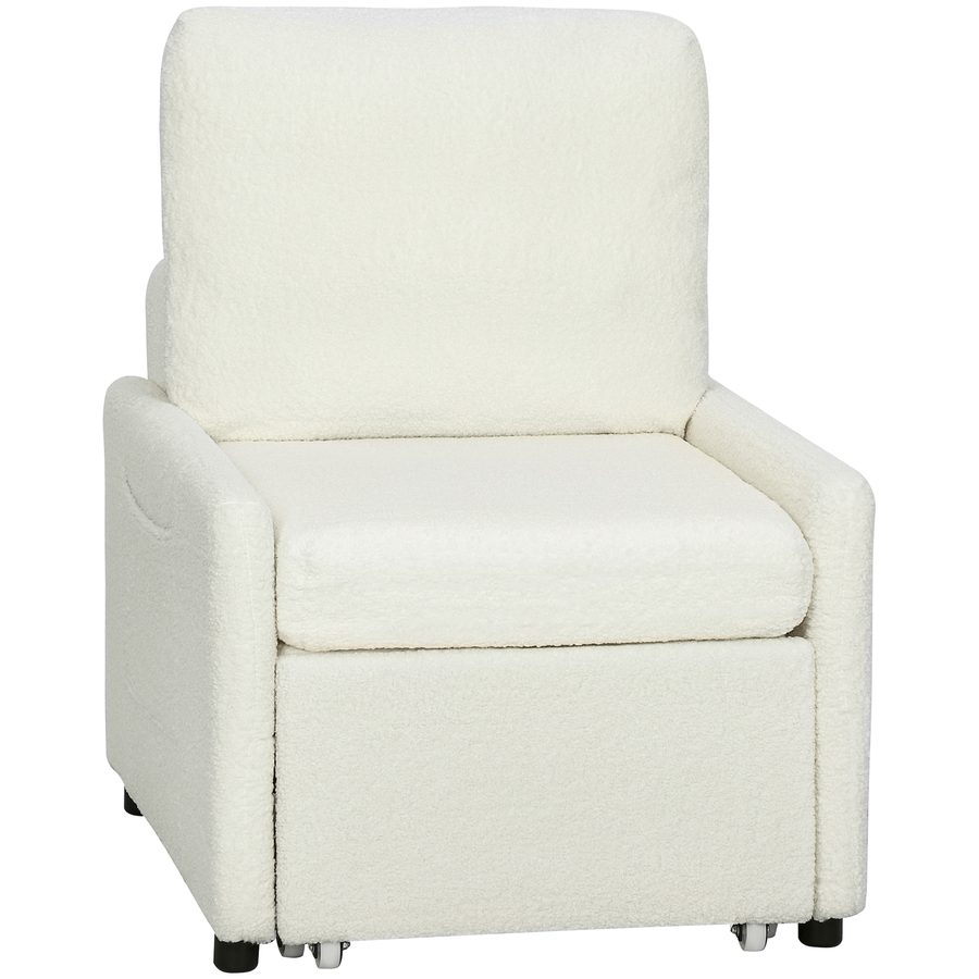 HOMCOM Klappsessel für 1 Person, Schlafsessel aus Teddy-Fleece mit verstecktem Stauraum, breiter gepolsterter Sitz, Seitentaschen, Kissen, Gästebett für Wohnzimmer, kleine Räume, creme   Aosom von HOMCOM
