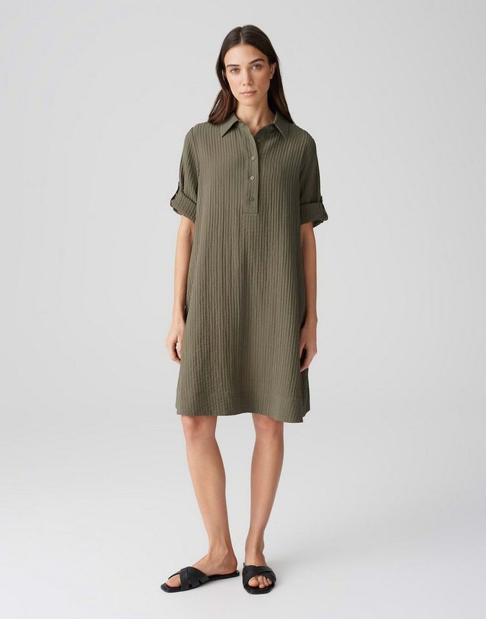 OPUS Hemdblusenkleid WOMARA A-Linie mit feiner Rippstruktur