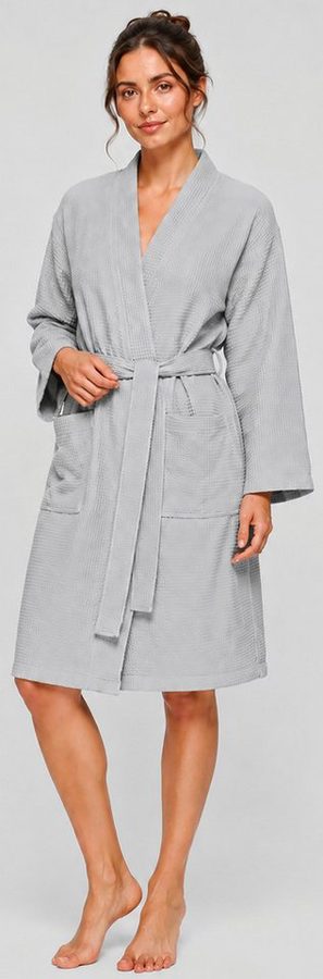 OTTO home Unisex-Bademantel Nora, Standard & Premium, leichte Qualität, ideal für Sauna & Spa, Waffelpiqué, Gürtel, Damen & Herren, Kimono-Kragen, Waffelpiqué, Baumwolle, Reisebademantel