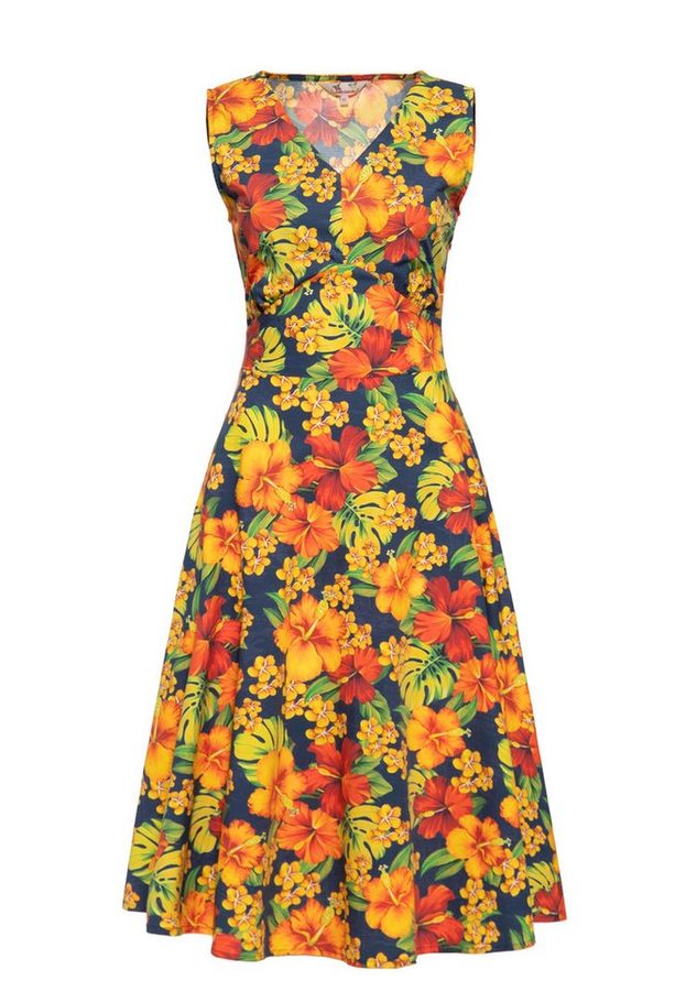 QueenKerosin Sommerkleid Hibiskus mit tropischem Allover-Print