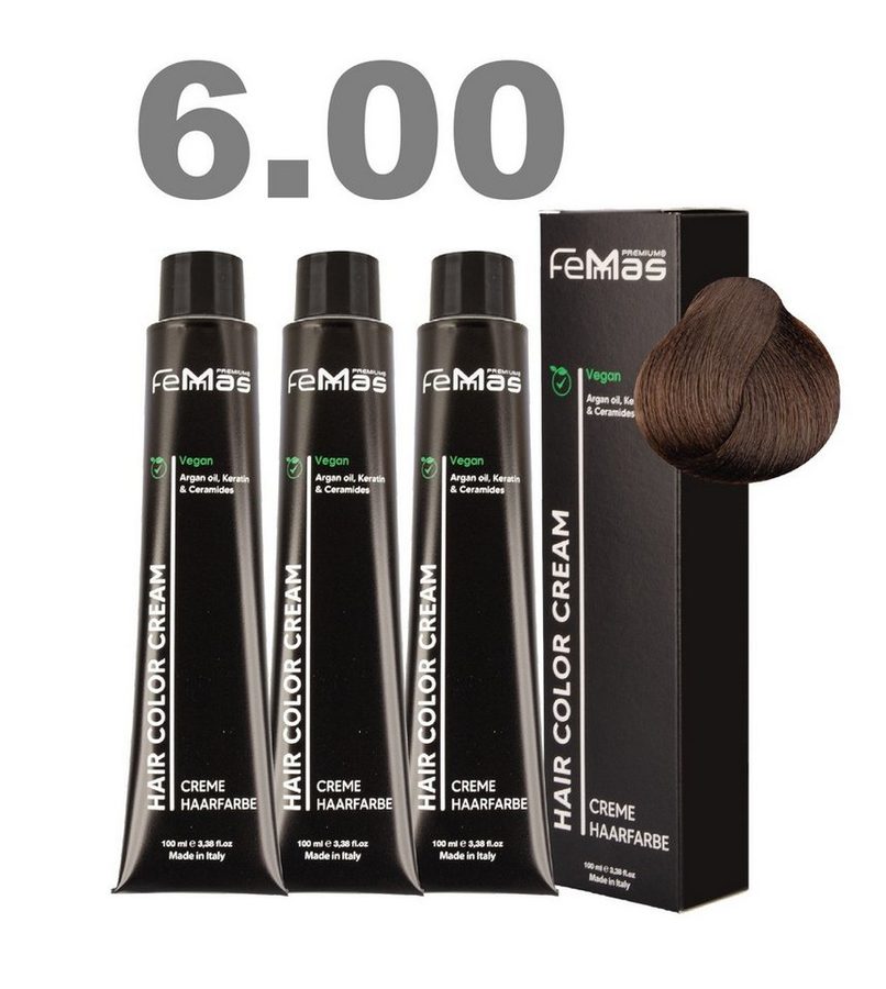 Femmas Premium Haarfarbe FemMas professionelle Haarfarbe mit Arganöl 3 x 100 ml