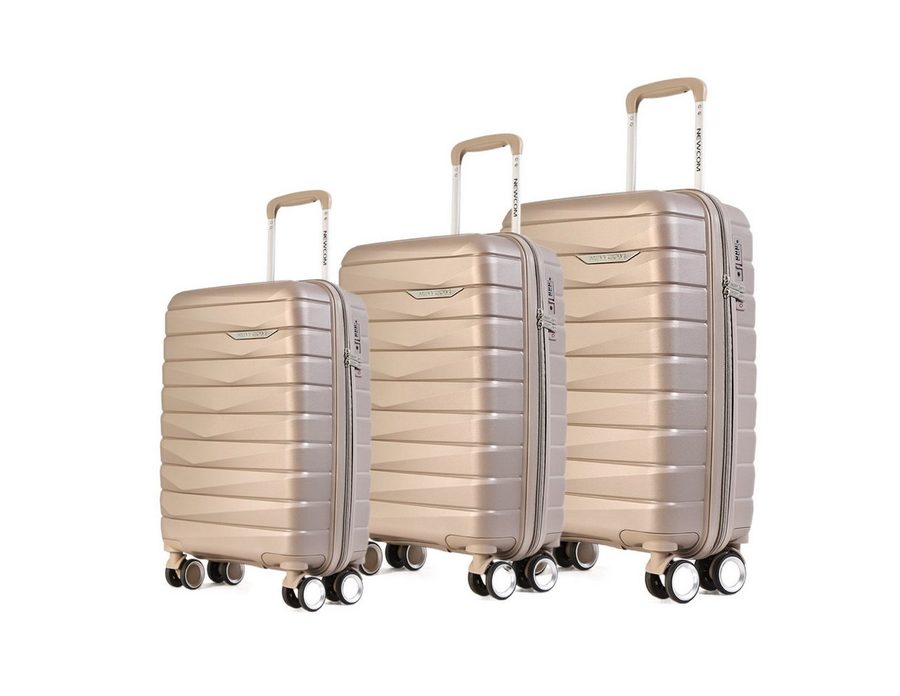 NEWCOM Hartschalen-Trolley Hartschalenkoffer / PP Reisekoffer / Ultra Leichter Rollkoffer, 4 Rollen, 3er-Set (20‘’/24‘’/28), Champagner, TSA-Zahlenschloss von Newcom