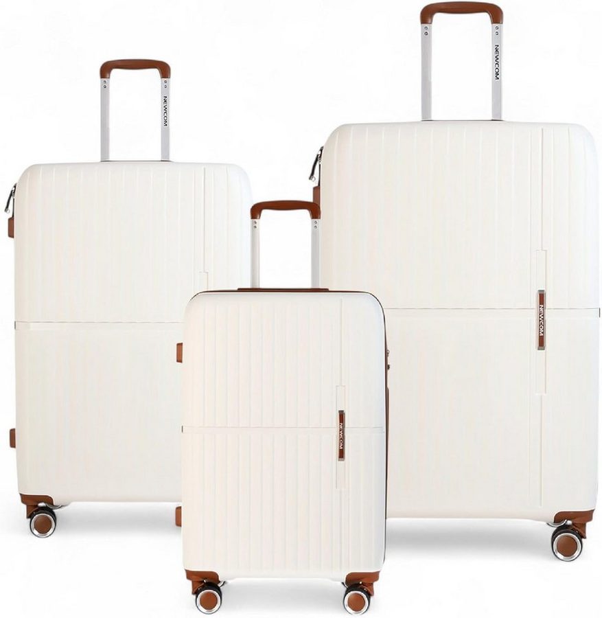 NEWCOM Hartschalen-Trolley Hartschalen-Koffer SET (M, L,XL) aus PP-Polypropylen, Reisekoffer Set, 4 Rollen, 360° drehbar, 3 tilg-set Koffer (55cm/64cm/73cm), Weiß, Zahlenschloss von Newcom